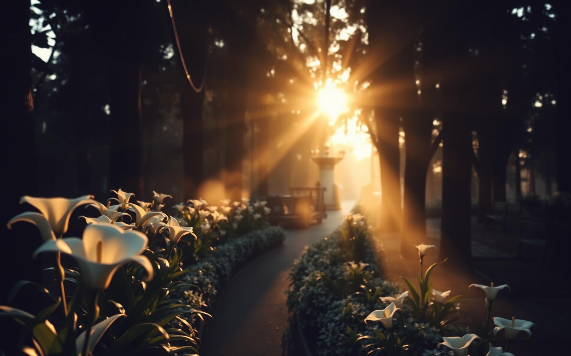 Peaceful memorial garden at golden hour